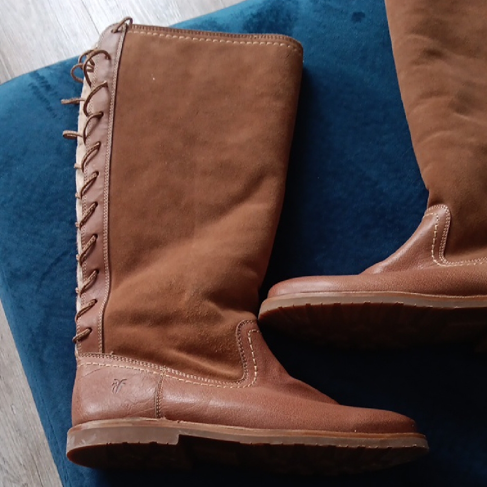 Frye Tan Leather Lace-Up Boots
